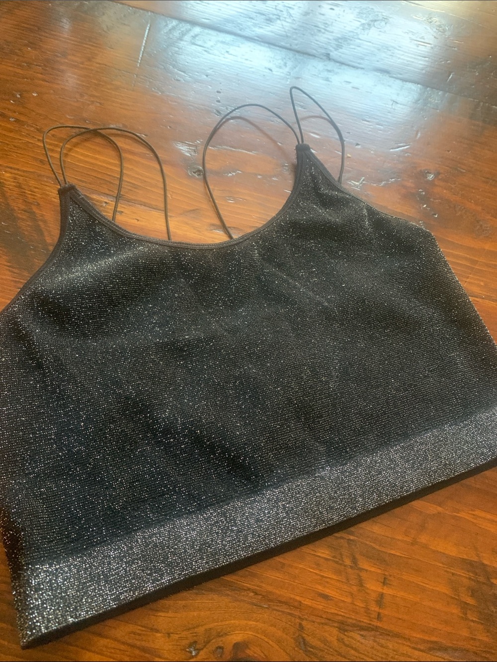 GARAGE Black Glitter Spaghetti Strap Crop Cami